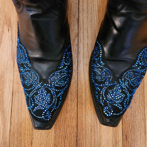 Old Gringo Viridiana Black Boots with Blue Shimmer Rhinestones Size 7.5 - Picture 3 of 11